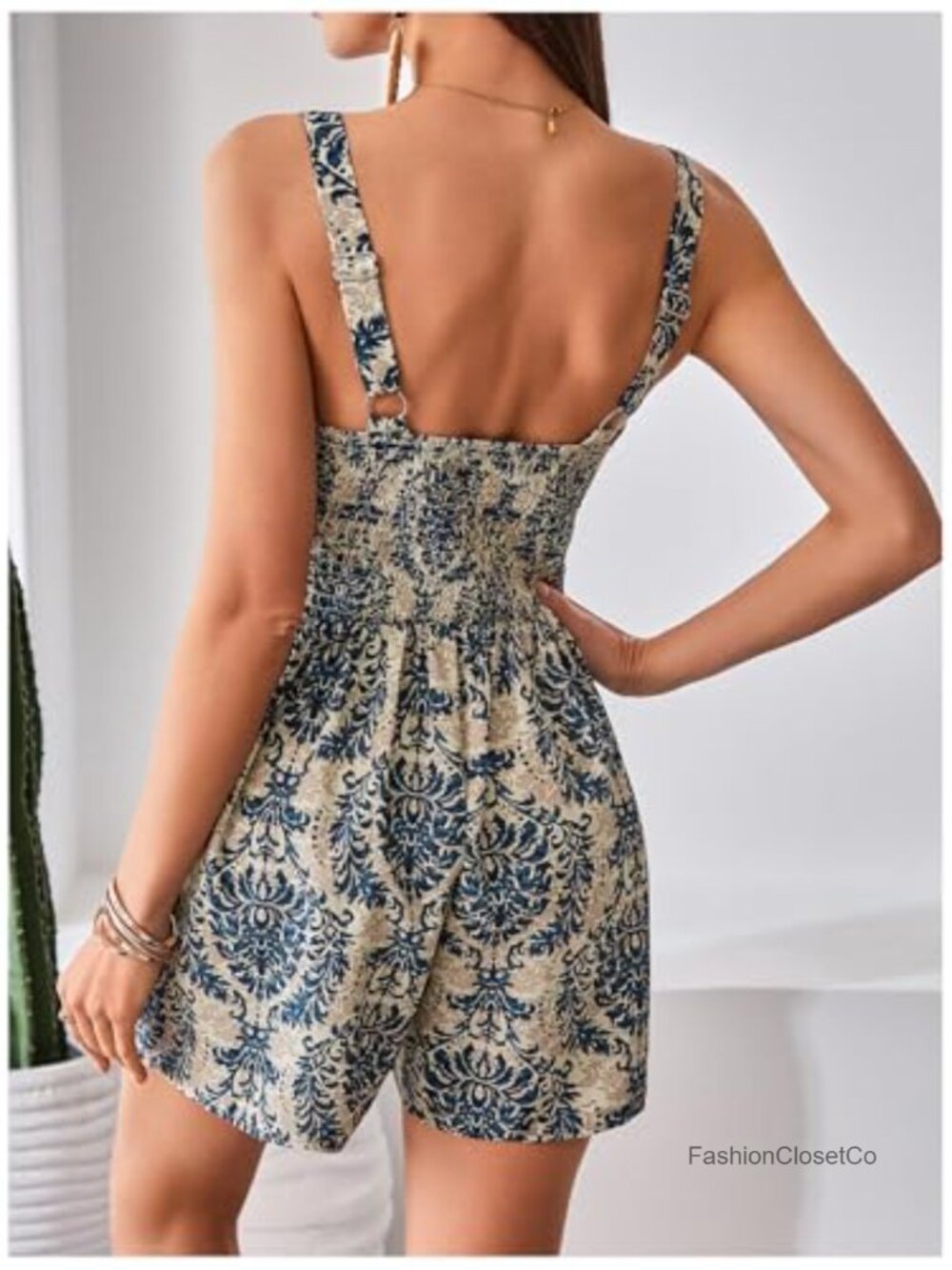 Cut Out Twist V Neck Sleeveless High Waisted Boho Shorts Jumpsuit Romper - Picture 2 of 5